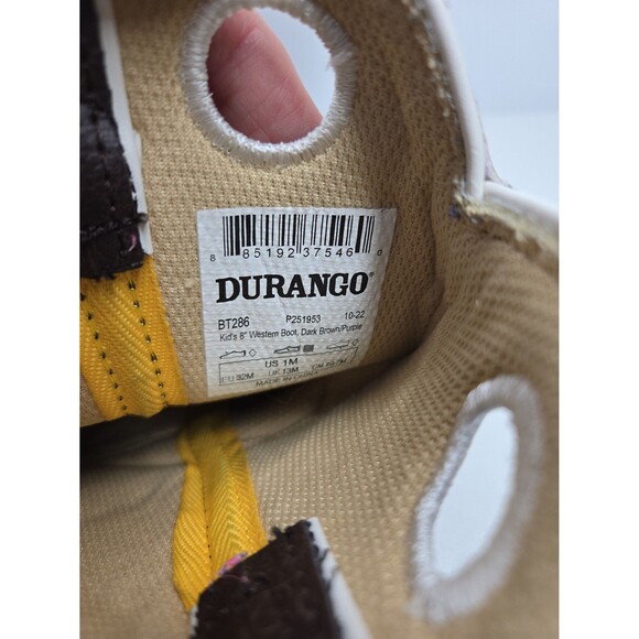 Durango Lil' Rebel Kids Western Cowboy Boot Dark Brown and Purple 8" Size 1 M - Picture 8 of 12